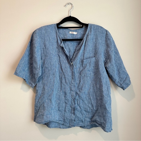 Faherty 100% Linen Short Sleeve Button Down Women's Blouse - Size Large - Picture 1 of 9